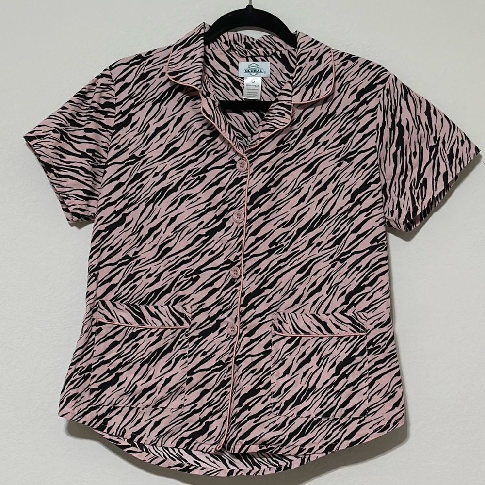 Global Pajamas Shorts Zebra Print Black Pink 100% Cotton Size Small‎ Sleepwear